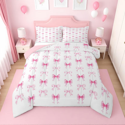 Erosebridal Cute Pink Bow Twin Bedding Set for Girls,Ribbon Bow Knot Comforter Set for Kids Kawaii Room Decor,Princess Bowknot Bed Set Girly Pink Bows Bedding Comforter Sets,1 Pillowcase