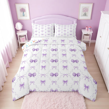 Erosebridal Cute Pink Bow Twin Bedding Set for Girls,Ribbon Bow Knot Comforter Set for Kids Kawaii Room Decor,Princess Bowknot Bed Set Girly Pink Bows Bedding Comforter Sets,1 Pillowcase