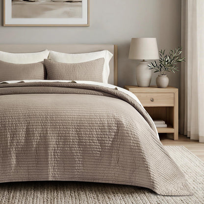 EVERGRACEHOME Cotton Sateen Quilt Set, Queen Size, Olive Green