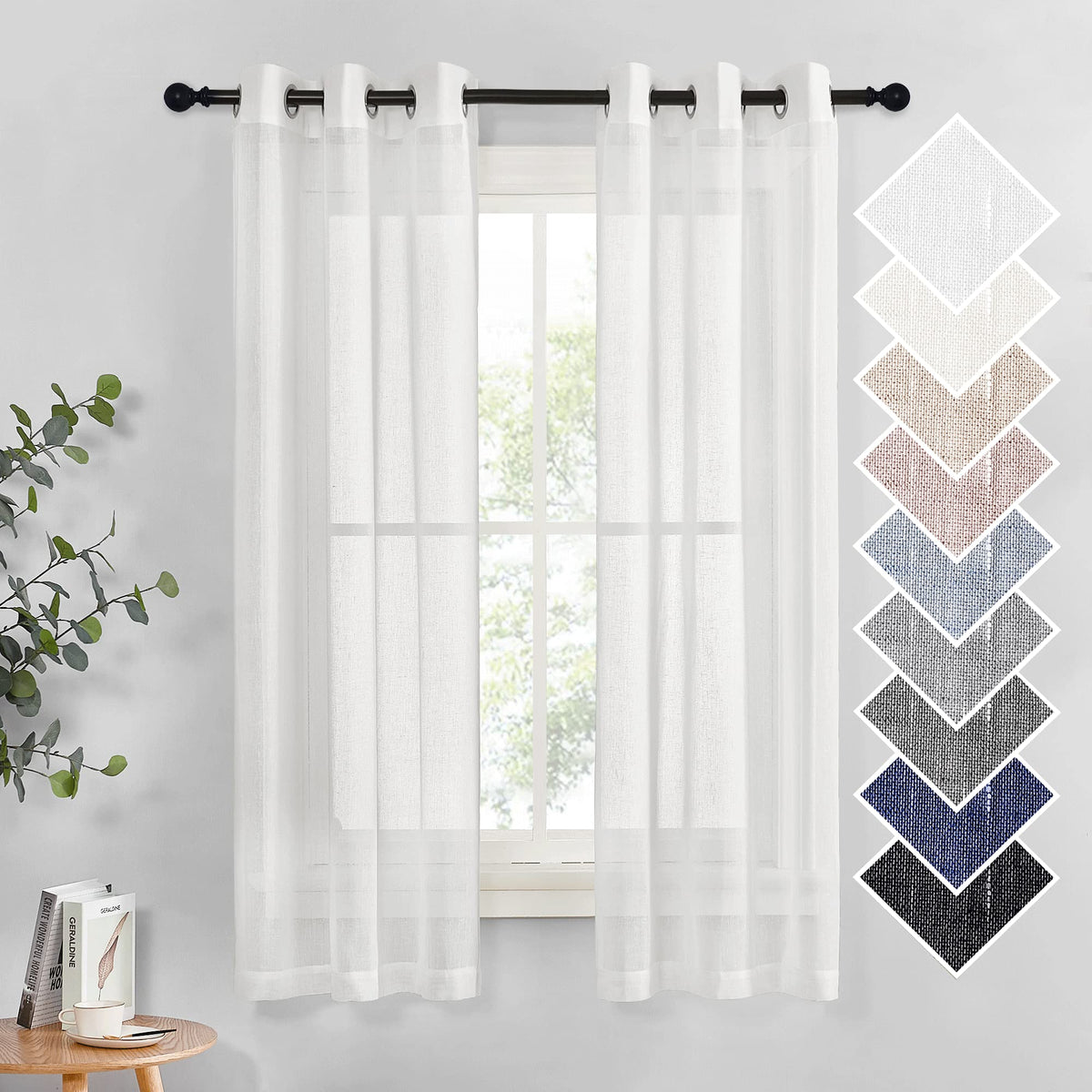 NICETOWN Semi Sheer Linen Ivory Curtains for Bedroom, W52xL84, 2 Panels