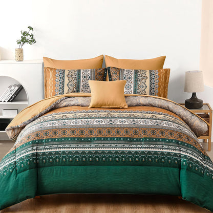 Cottolester Boho Comforter Set Queen Size 8 Piece Bed in a Bag Bohemian Striped Bedding Quilt Set Aqua Paisley Floral Comforter and Sheet Set,Soft Microfiber Complete Bedding Sets for All Season