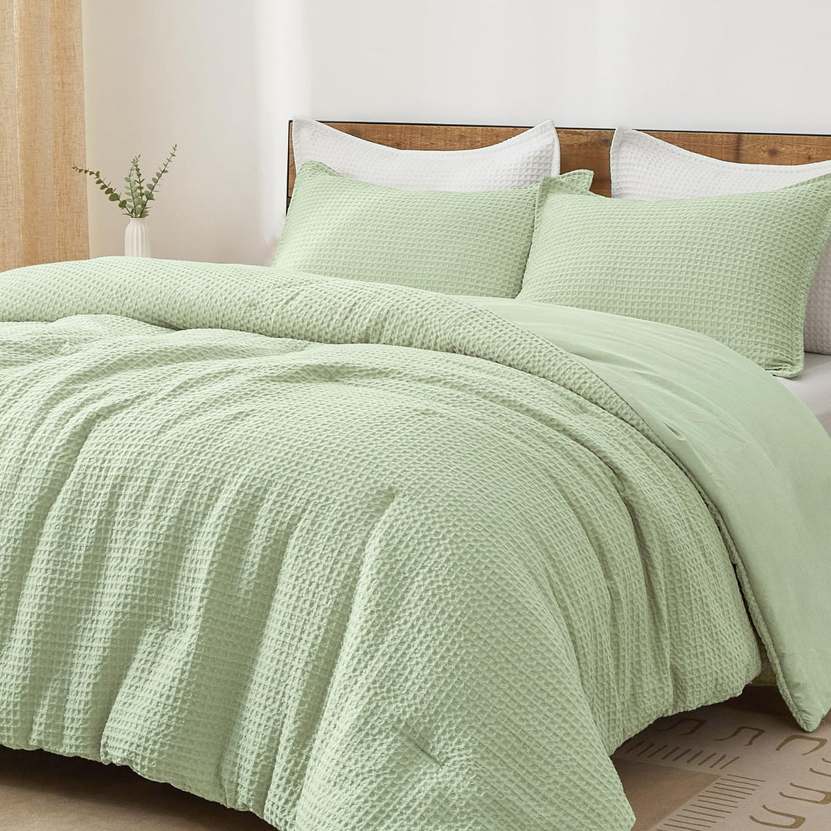 PHF Ultra Soft Waffle Comforter Set 3 Pieces King, Linen