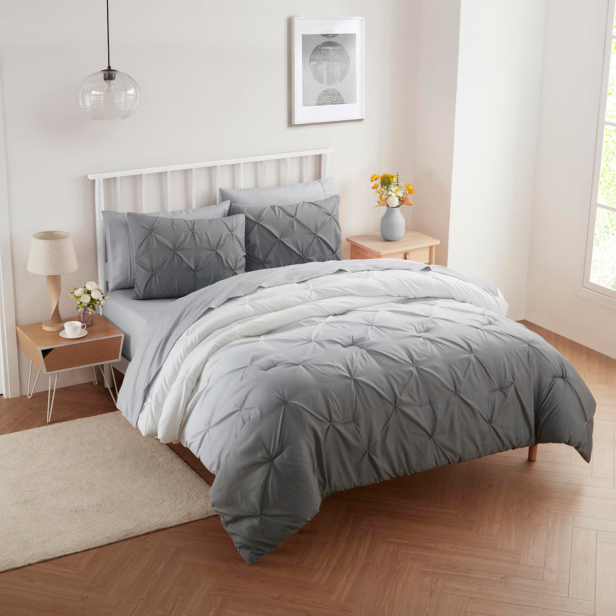 Full Size Comforter Set with Sheets - 7-Piece Bedding Collection - 1 Comforter, 1 Fitted Sheet, 1 Flat, 4 Pillowcases - Deep Pocket - Soft & Breathable Premium Quality - Ideal for All Seasons, Gray