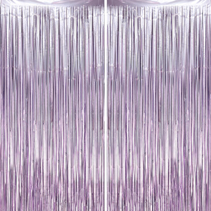 Voircoloria Laser Pink Foil Fringe Backdrop Curtains,3.3x6.6ft, 2 Pack