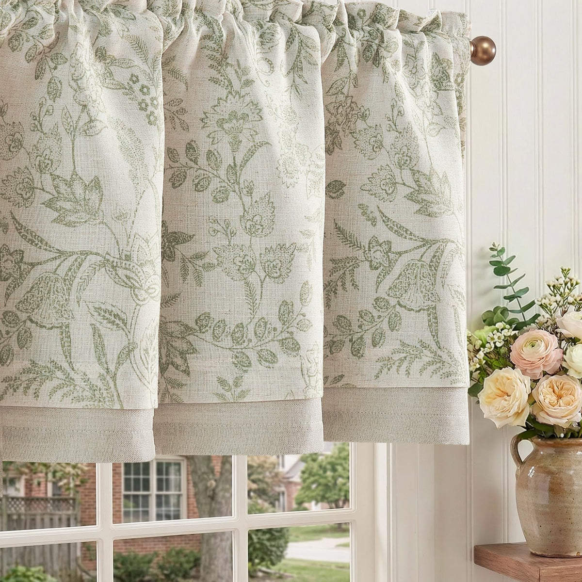 jinchan Linen Valance Curtain Farmhouse 16 Inch 1 Panel Blue on Beige