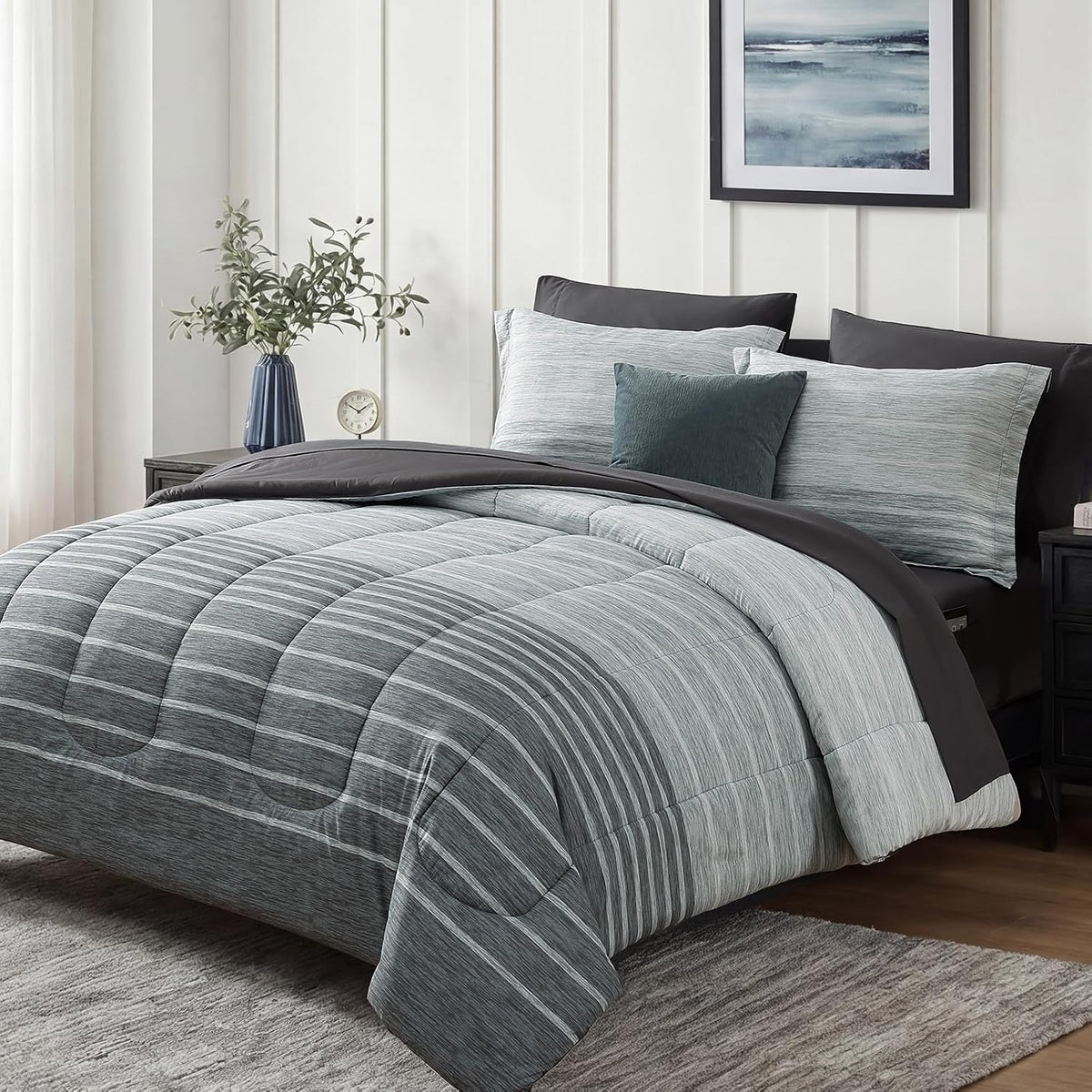 Monbix Full Size Comforter Sets - 7 Pieces Bed in a Bag Full Bedding Set