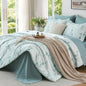 MUXHOMO Queen Comforter Set, 7-Piece Floral Bed in a Bag, Sage Green