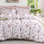 MUXHOMO Duvet Cover King Size, 3-Piece Floral Grey-Blue Bedding Set
