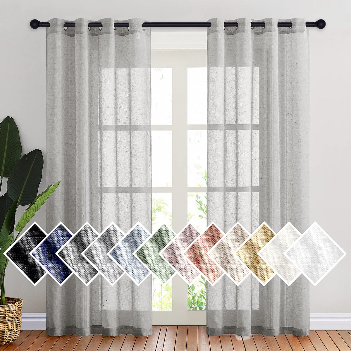 NICETOWN Semi Sheer Linen Ivory Curtains for Bedroom, W52xL84, 2 Panels