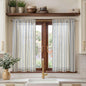 jinchan Linen Striped Tier Curtains for Kitchen Windows Green 26 x 24 inch