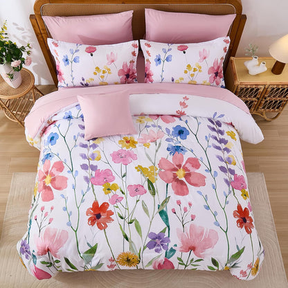 Annibedding Queen Comforter Set 8 Pieces Pink Floral Bed in Bag All Season