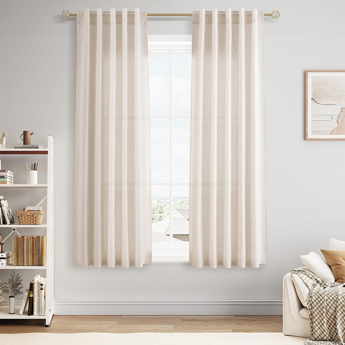Nanspring Linen Kitchen Window Curtains Over Sink for Cafe 36x36 Inch Cream