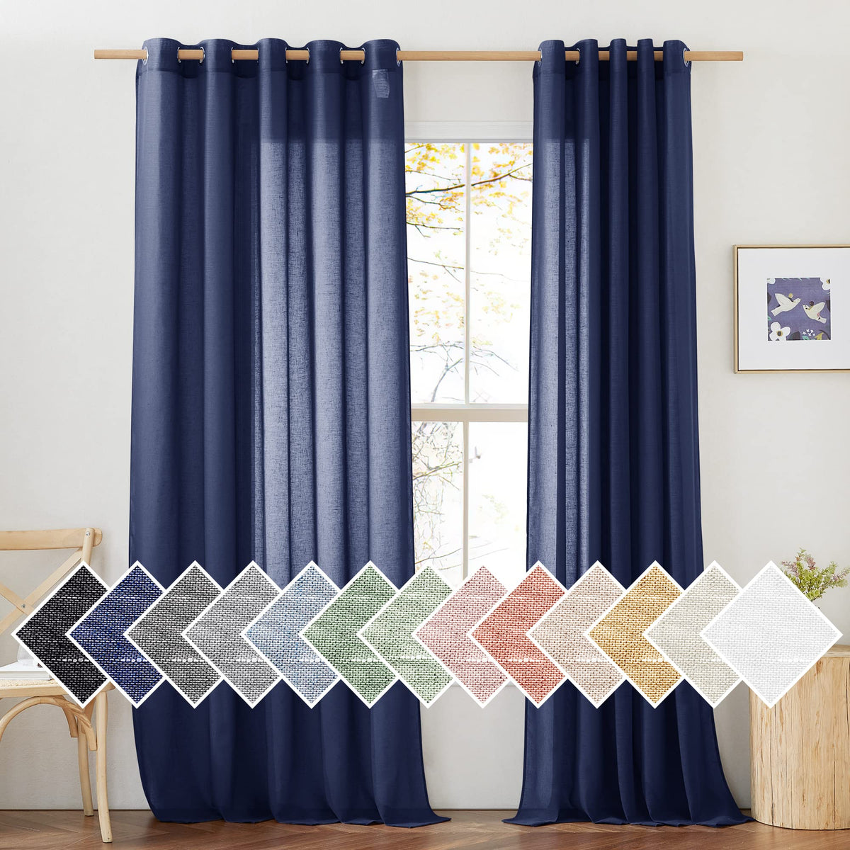 NICETOWN Semi Sheer Linen Ivory Curtains for Bedroom, W52xL84, 2 Panels