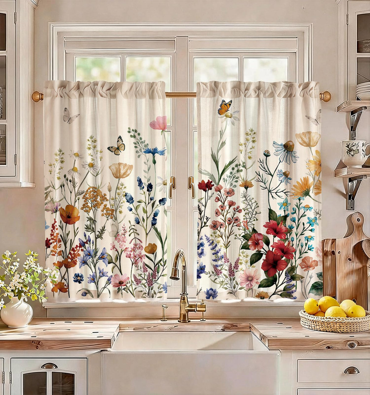 Miss Adola 36 Inch Length Kitchen Tier Curtains Pumpkin Leaf Cafe Curtains