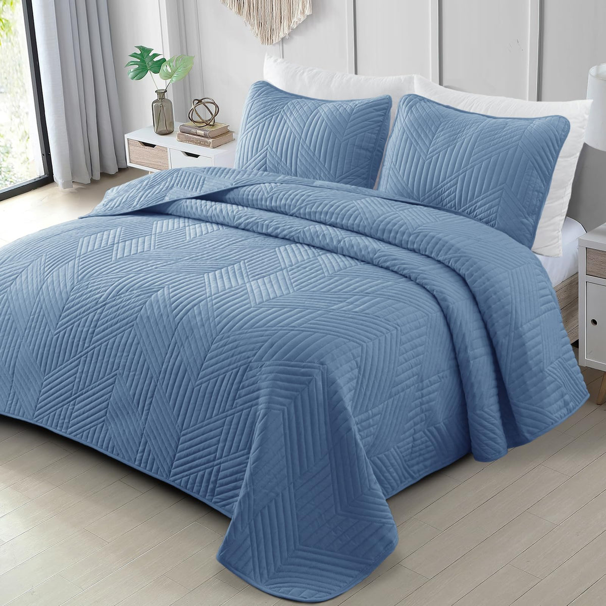 Exclusivo Mezcla Ultrasonic Full Queen Quilt Bedding Set, Beige Cream