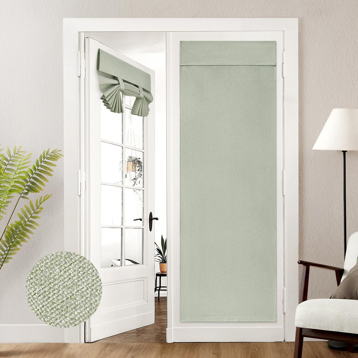 HOMEIDEAS 100% Blackout Linen Door Curtains for French Door 26x68 Inch