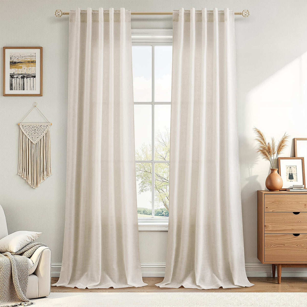 Nanspring Linen Kitchen Window Curtains Over Sink for Cafe 36x36 Inch Cream