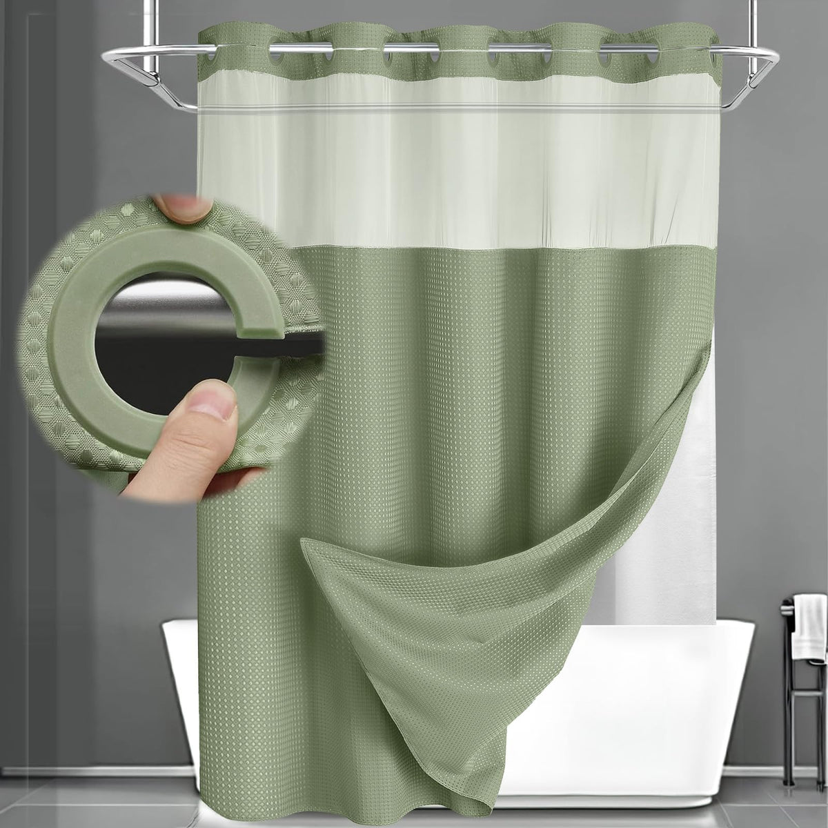 No Hook Shower Curtain with Liner Set Hotel Waffle Burgundy 72W X 75L