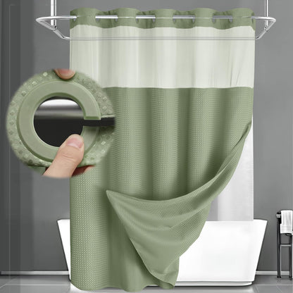 No Hook Shower Curtain with Liner Set Hotel Waffle Burgundy 72W X 75L