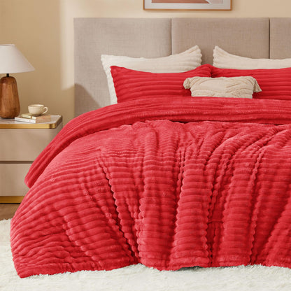 BEDELITE Fleece Queen Comforter Set, Fluffy Bed Set, Pink