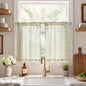 jinchan Linen Striped Tier Curtains for Kitchen Windows Green 26 x 24 inch