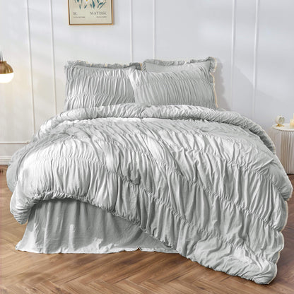 Bonlino Wheat Ruched Comforter Set Queen Size Ruffle Comforter Bedding