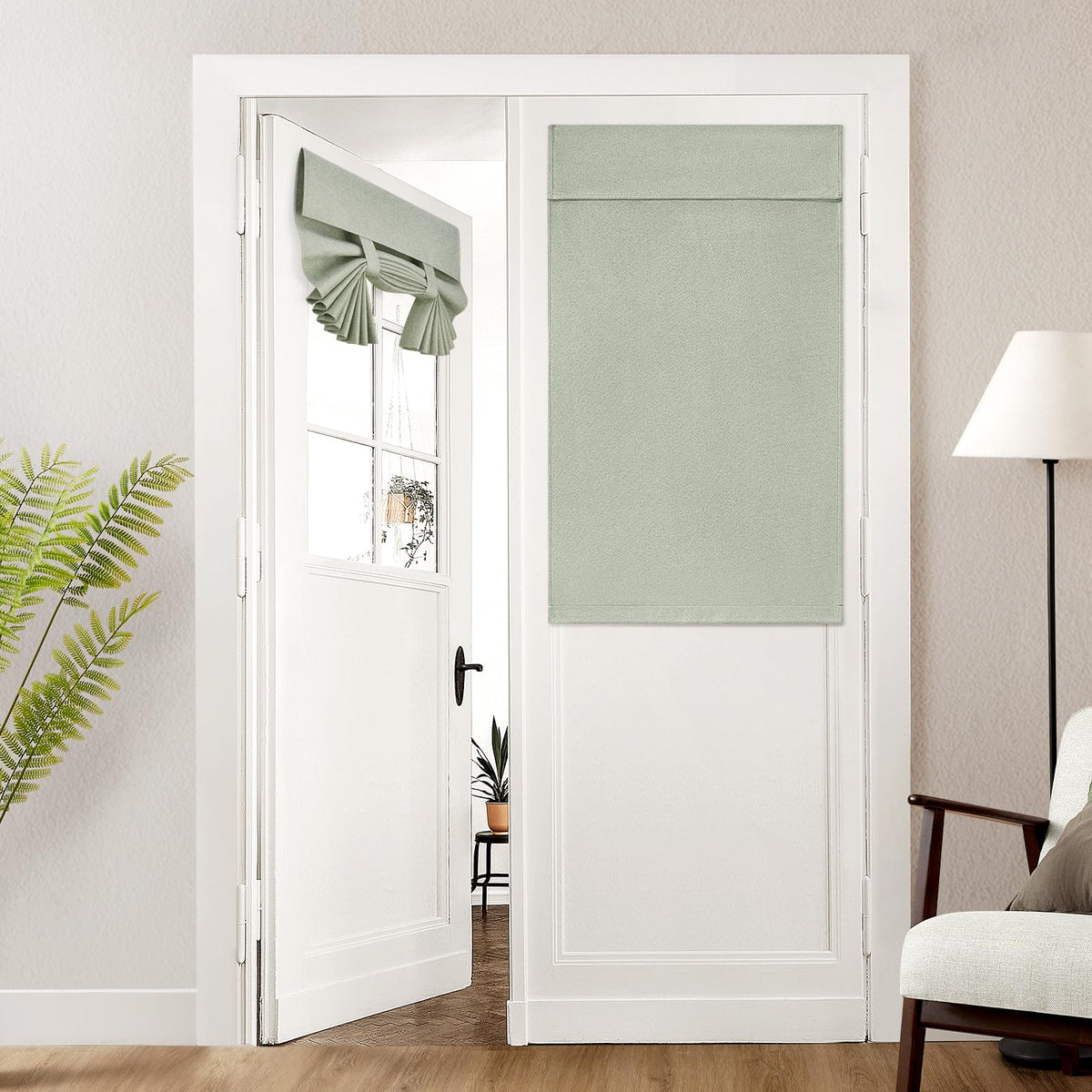 HOMEIDEAS 100% Blackout Linen Door Curtains for French Door 26x68 Inch