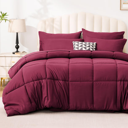 Love's cabin Queen Comforter Set, 7 Pieces Bed in a Bag, Black