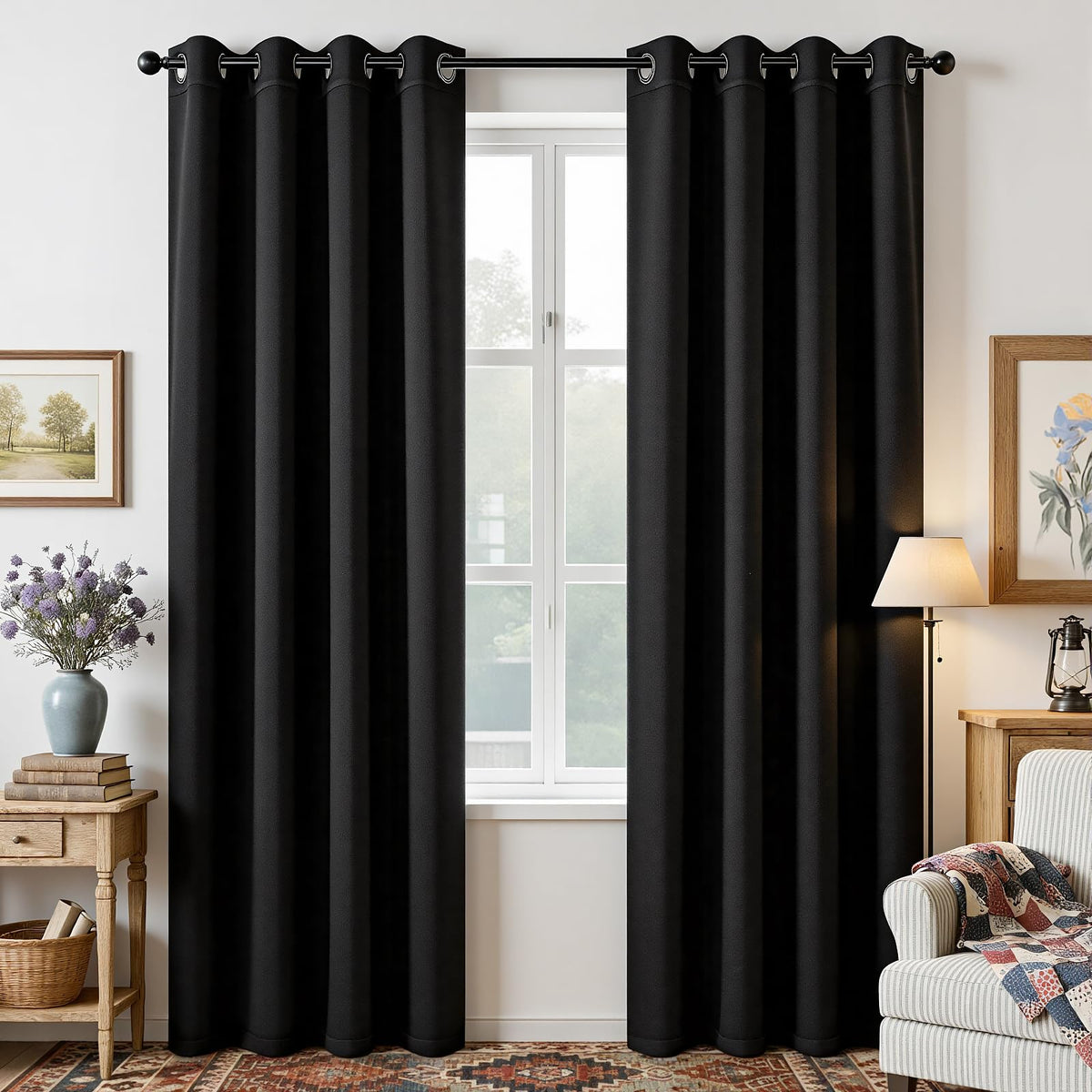 Joydeco Blackout Curtains for Bedroom 84 Inch - Black Out Curtains with Grommets Thermal Insulated Room Darkening Light Blocking, Noise Reducing & Wrinkle-Free Drapes for Living Room Windows, 2 Panels