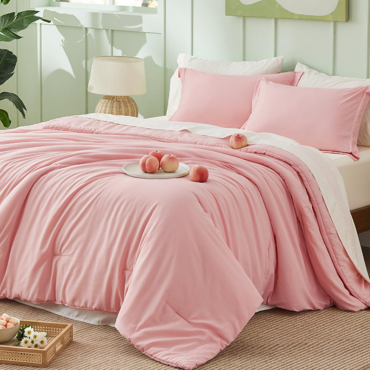 Bedsure Blue Bedding Set Queen Bed in a Bag Contrasting Bed 7 Pieces