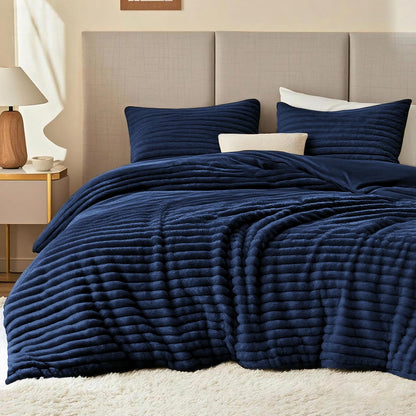 EXQ Home Fluffy Comforter Set Queen Size,3 Pieces Bed Set,Black