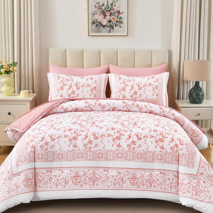Dobuyly Floral Queen Comforter Set, 7 Piece Bed in a Bag Queen Size Blue Flowers on White Botanical Bedding Set, Soft Microfiber Bedding Comforter Sets with Sheets for All Season