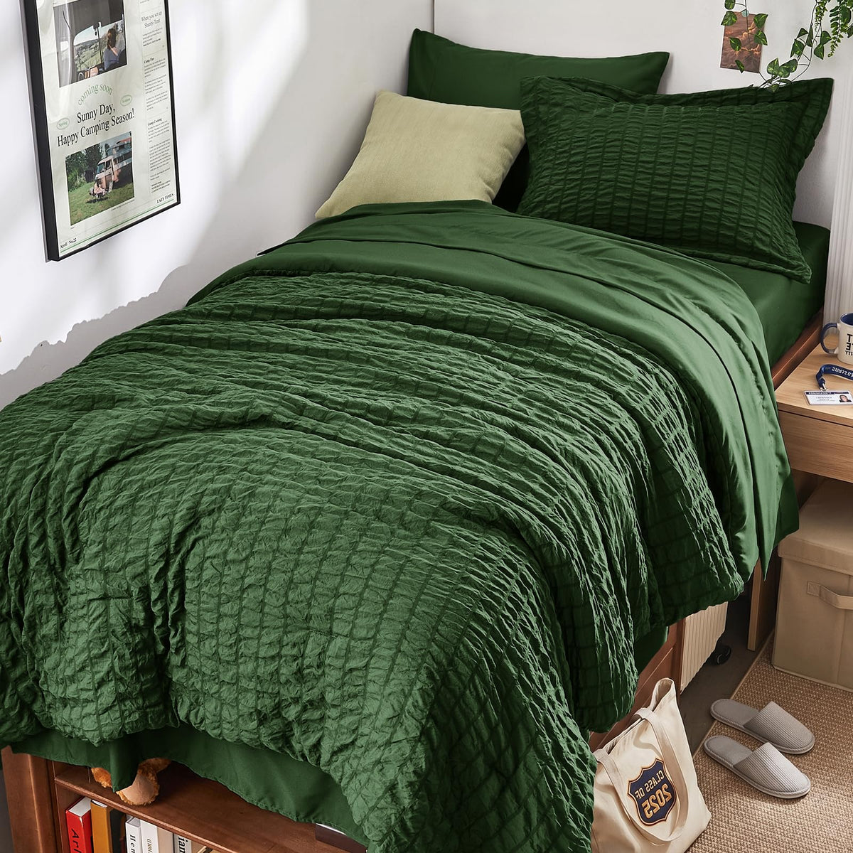 Full Comforter Set - 7PCS Bed in a Bag, Seersucker Bedding Set, Dark Grey