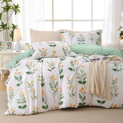 MUXHOMO Duvet Cover King Size, 3-Piece Floral Grey-Blue Bedding Set