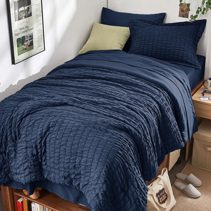 Full Comforter Set - 7PCS Bed in a Bag, Seersucker Bedding Set, Dark Grey