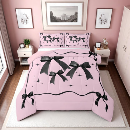 Erosebridal Cute Pink Bow Twin Bedding Set for Girls,Ribbon Bow Knot Comforter Set for Kids Kawaii Room Decor,Princess Bowknot Bed Set Girly Pink Bows Bedding Comforter Sets,1 Pillowcase
