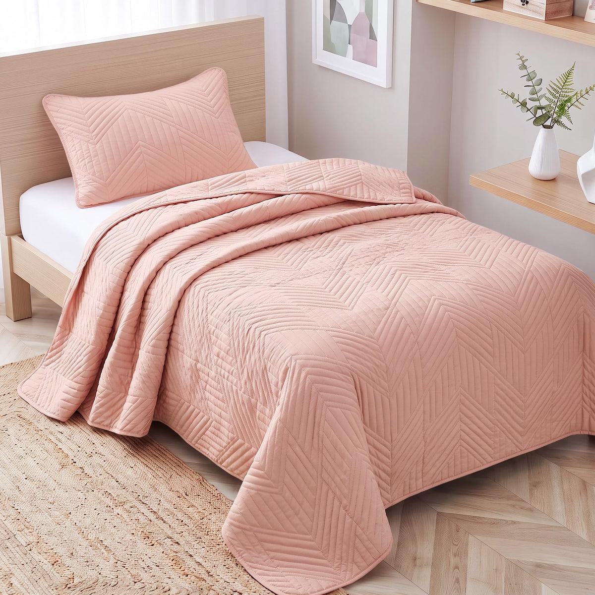Exclusivo Mezcla Ultrasonic Full Queen Quilt Bedding Set, Beige Cream