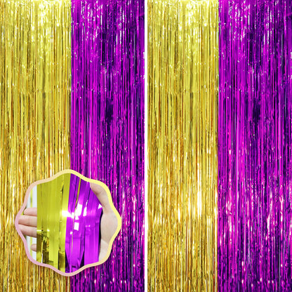 Voircoloria Laser Pink Foil Fringe Backdrop Curtains,3.3x6.6ft, 2 Pack