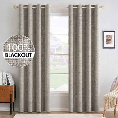MIULEE 100% Blackout Linen Curtains for Bedroom 52x90 Inches Natural Beige