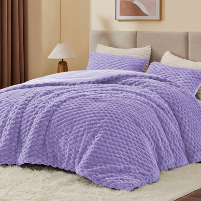 BEDELITE Fluffy Queen Comforter Set, Dark Grey Fleece Bed Set 3 Pieces
