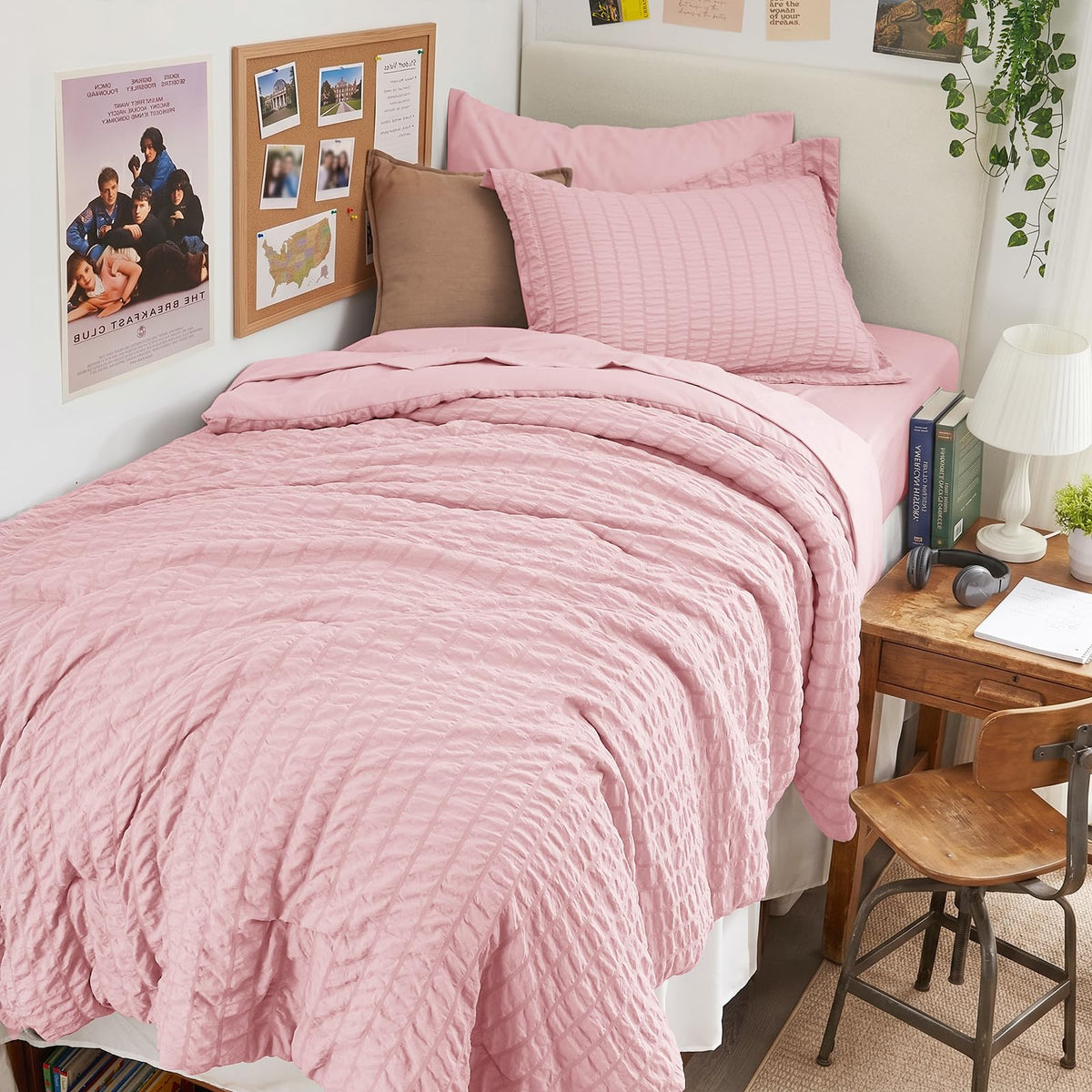 Full Comforter Set - 7PCS Bed in a Bag, Seersucker Bedding Set, Dark Grey