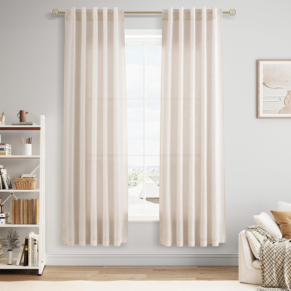 Nanspring Linen Kitchen Window Curtains Over Sink for Cafe 36x36 Inch Cream
