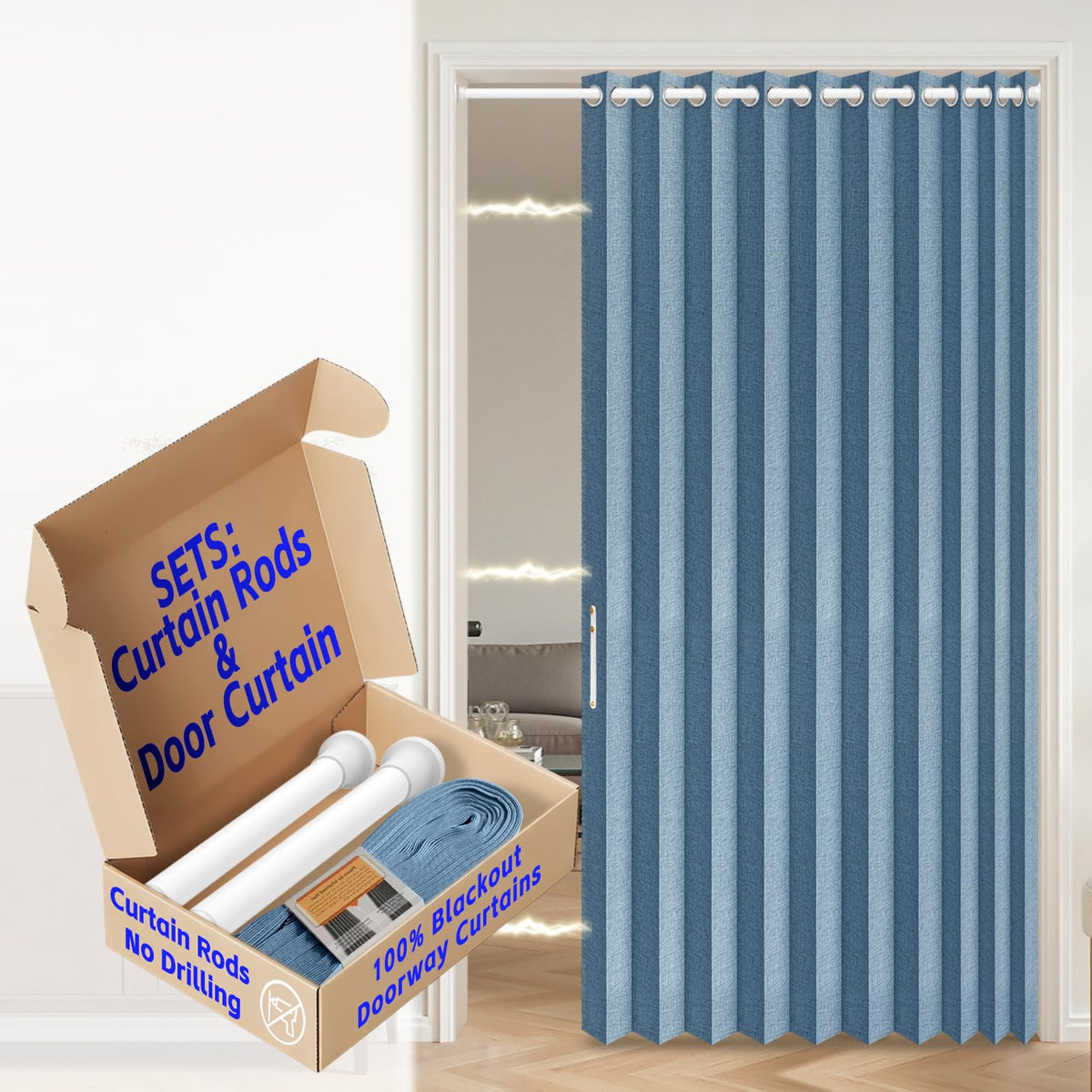AJAZZ Blackout Accordion Door Magnetic Door Curtain Folding Closet Doors Curtain Invisible for Bedroom Room Living Room Doorway, Grey 42" W x 78" L, 1 Panel