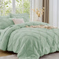 Sasttie Full Size Comforter Set, 7-Piece Bed in a Bag Double, Pintuck Bedding Set for All Season, Includes Comforter, Flat Sheet, Fitted Sheet, Pillowcases and Pillowshams, Beige