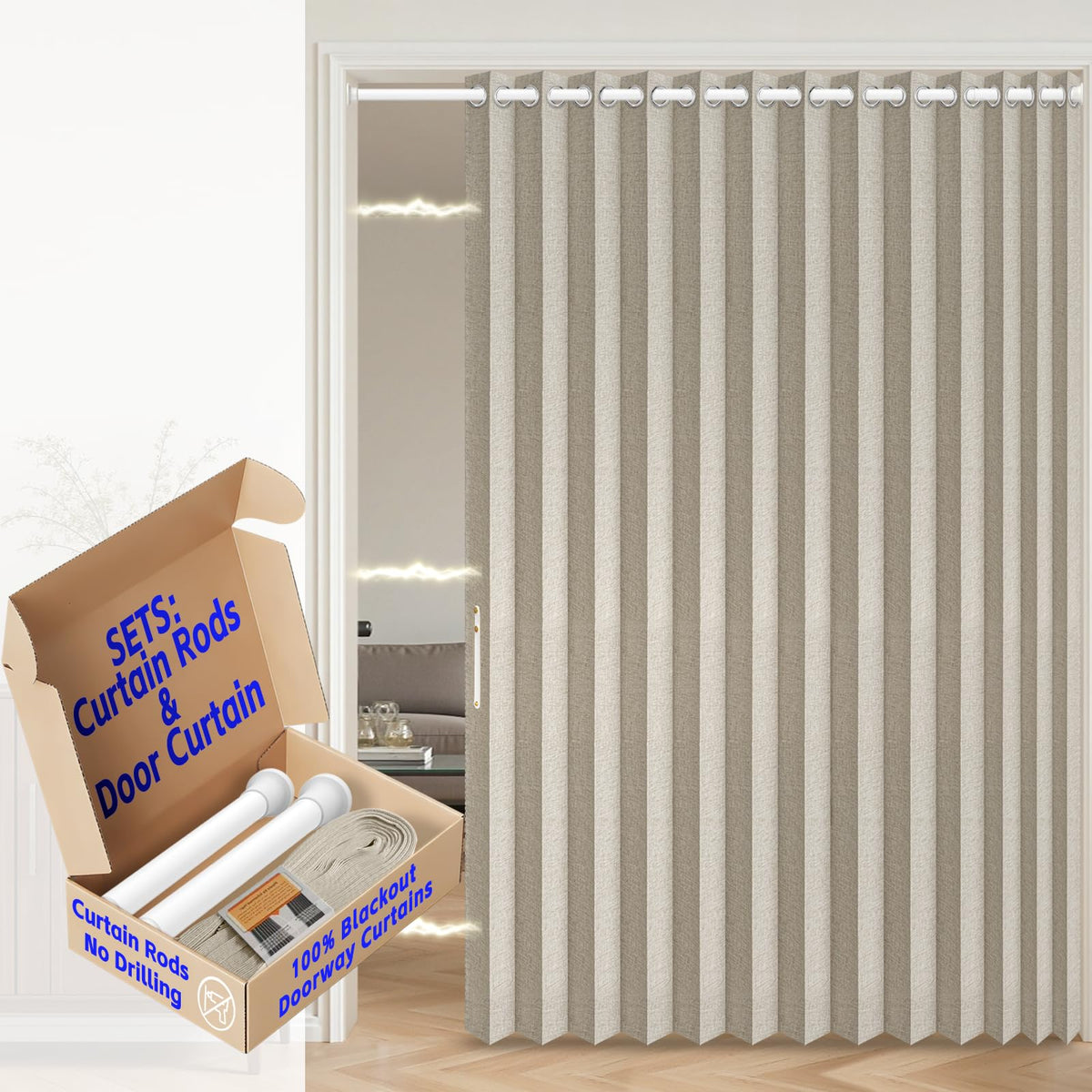 AJAZZ Blackout Accordion Door Magnetic Door Curtain Folding Closet Doors Curtain Invisible for Bedroom Room Living Room Doorway, Grey 42" W x 78" L, 1 Panel