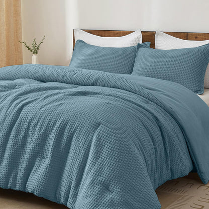 PHF Ultra Soft Waffle Comforter Set 3 Pieces King, Linen