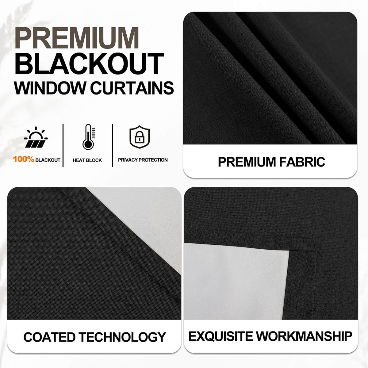 Jilron Adhesive Curtain,100% Blackout Curtains, No Drilling, Suitable for Multi-Scenes Privacy Protection (Black - W35 × L60 in)