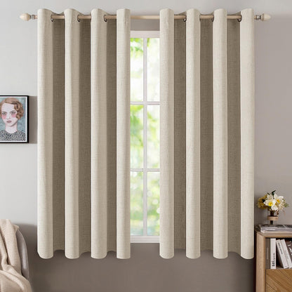 MIULEE 100% Blackout Linen Curtains for Bedroom 52x90 Inches Natural Beige