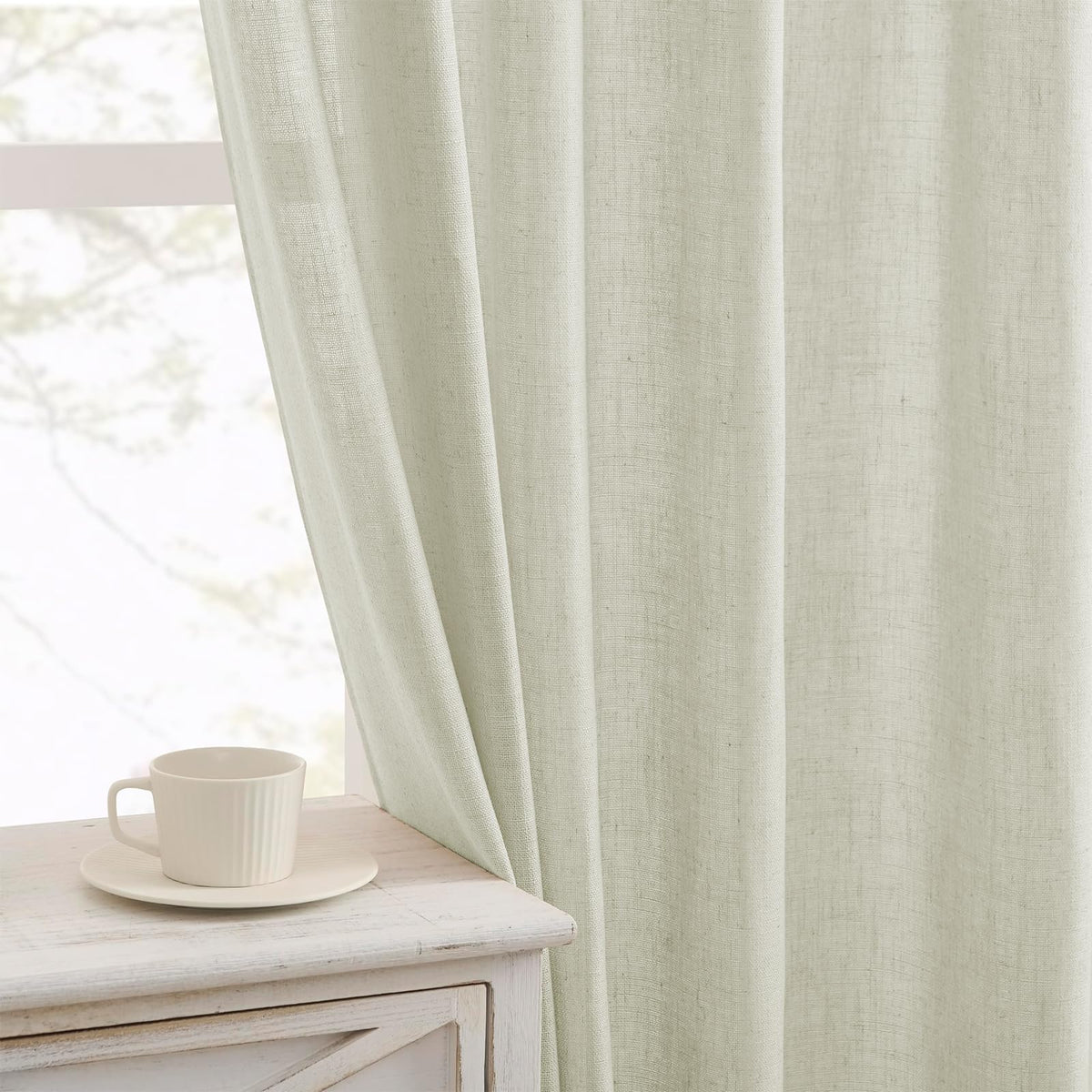 Joydeco Linen Curtains 96 inch Length 2 Panel Set, Light Filtering Curtain for Living Room Bedroom, 52 inch Wide Drapes with Rod Pocket Back Tab (96" Lx52 W, Ivory on Linen)