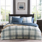 MaiRêve Plaid Queen Comforter Set Navy Blue 7 Pieces Bed in a Bag